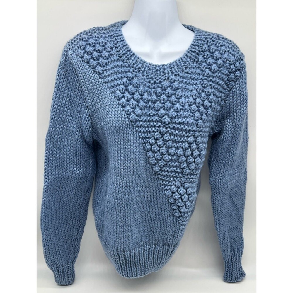 Vintage 80s Ray Strauss Cozy Dusty Blue Bubble-Stitch Crewneck Sweater-Size M